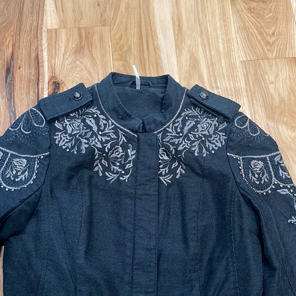 Free People coat Embellished embroidered Sergeant Jacket coat lined 4 charcoal - Picture 9 of 14